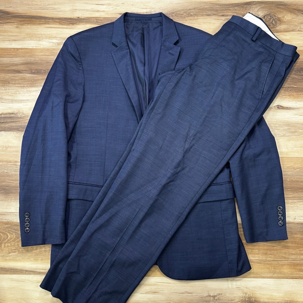 Jos. A. Bank 1905 Suit 42L 36R Slim Fit Wool Blend Navy Blue Two Button Business